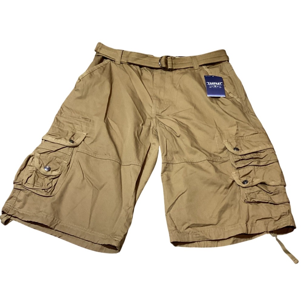 Company Eighty One Mens Cargo Shorts Dark Chino Belted Multi Pocket Size 34